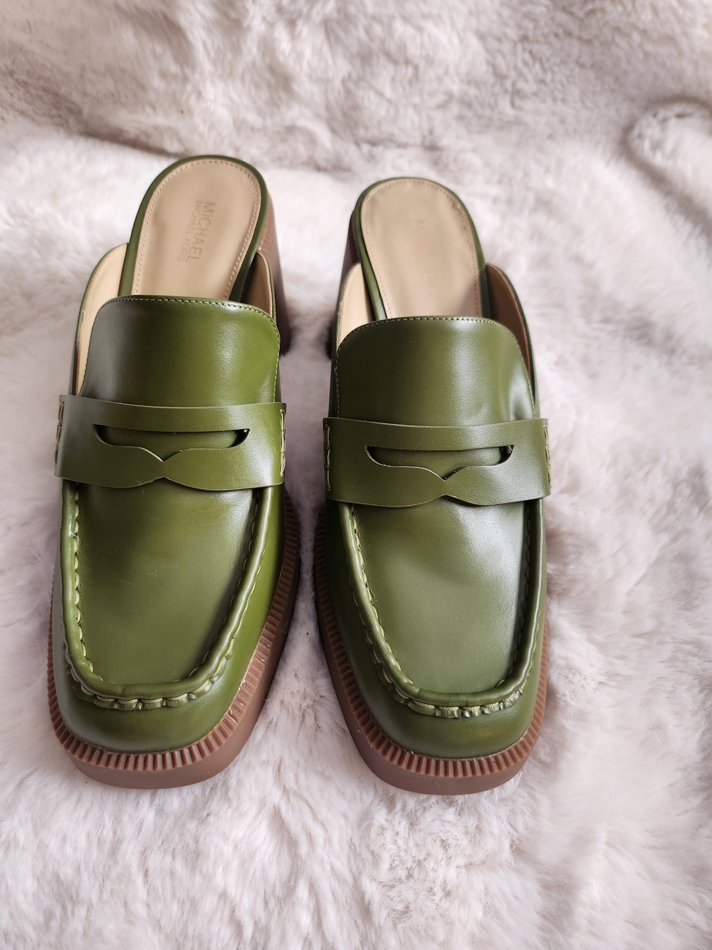 Michael Kors Olive Green Slip-On Loafer Mules